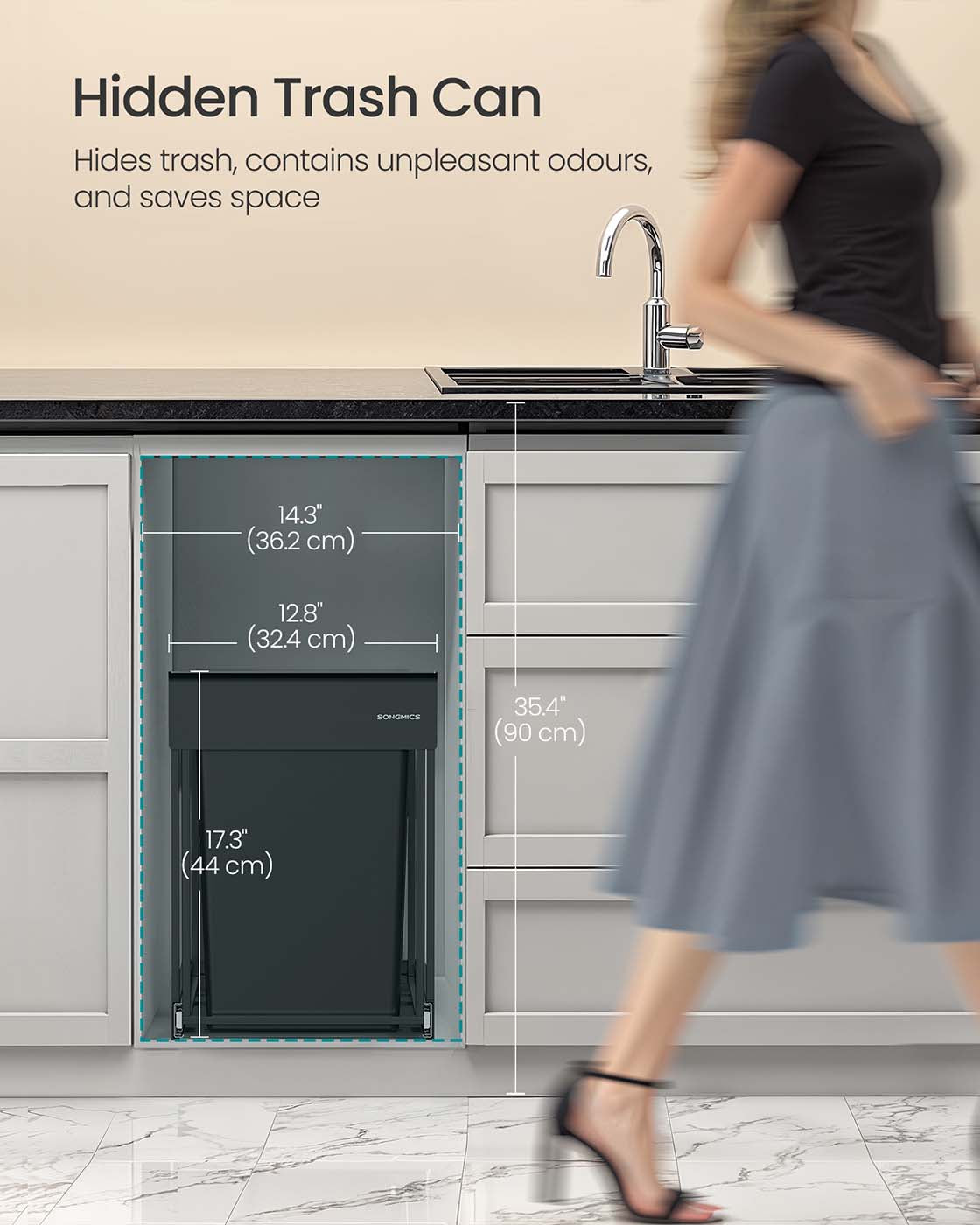 Pull-Out Kitchen Bin – Steel Frame with ABS Lid – Ink Black – Double Compartment for Recycling and Waste
