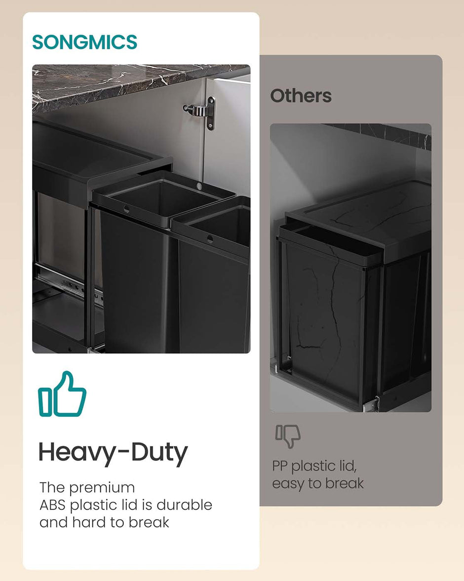 Pull-Out Kitchen Bin – Steel Frame with ABS Lid – Ink Black – Double Compartment for Recycling and Waste