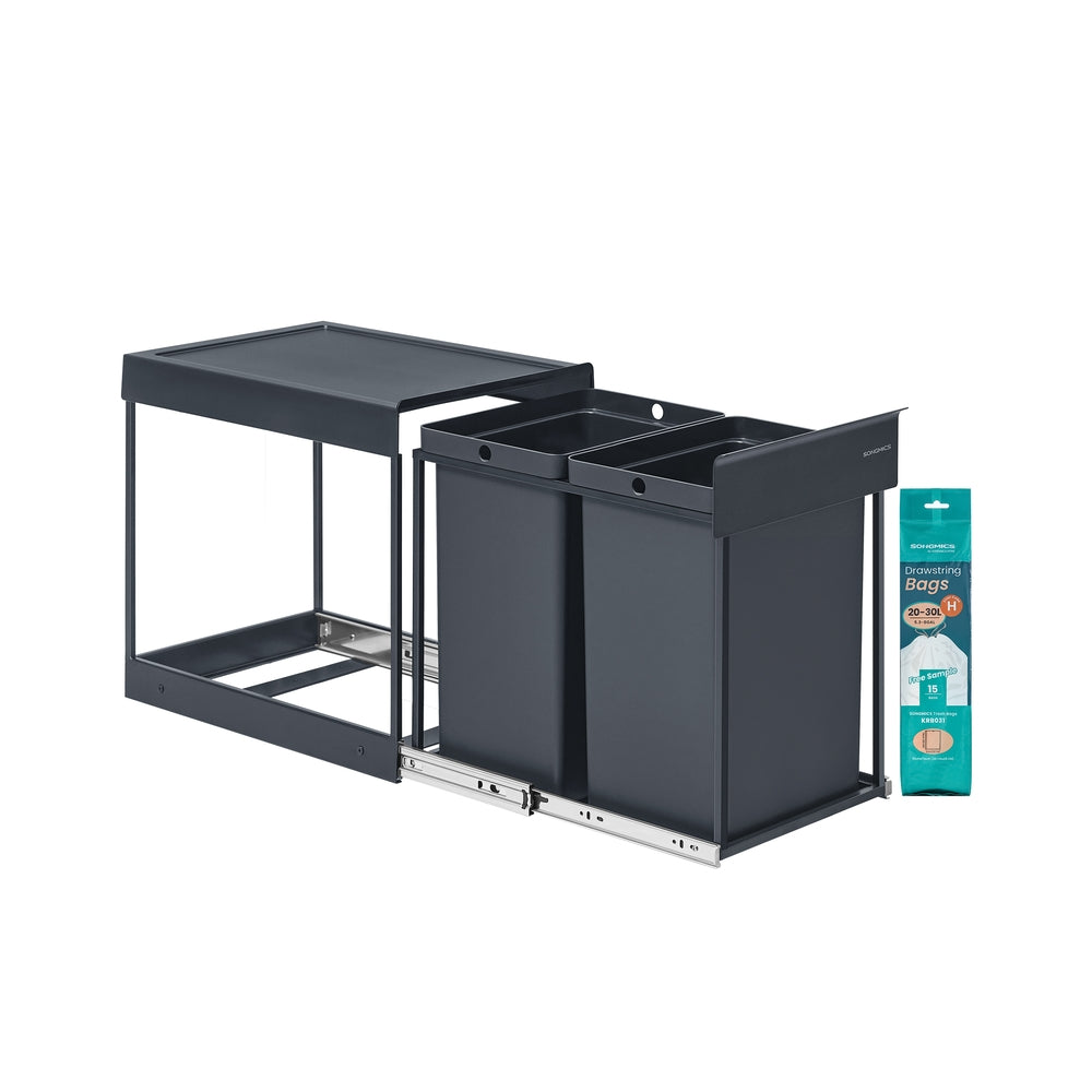 Pull-Out Kitchen Bin – Steel Frame with ABS Lid – Ink Black – Double Compartment for Recycling and Waste