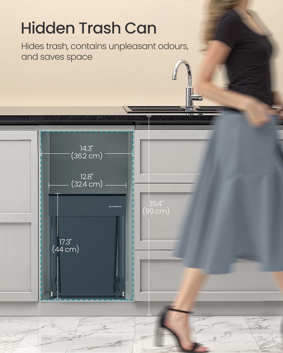 Pull-Out Kitchen Bin – Steel Frame with ABS Lid – Ink Black – Double Compartment for Recycling and Waste
