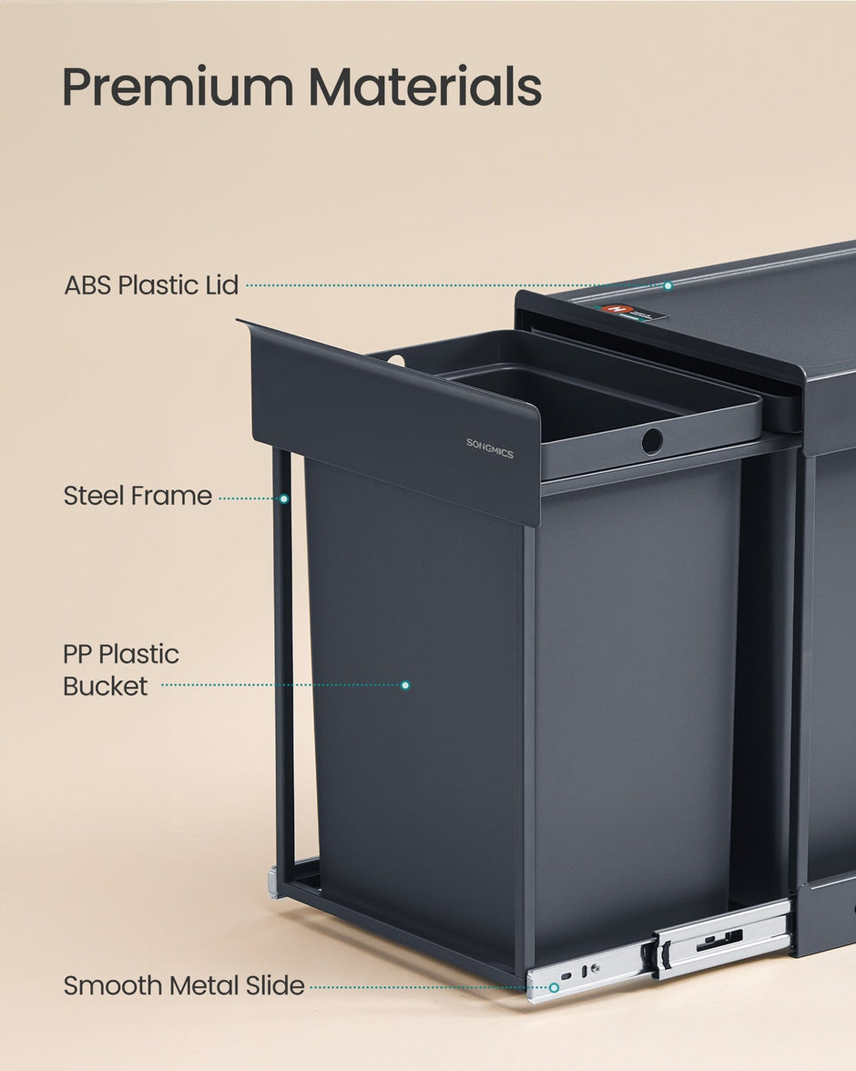 Pull-Out Kitchen Bin – Steel Frame with ABS Lid – Ink Black – Double Compartment for Recycling and Waste