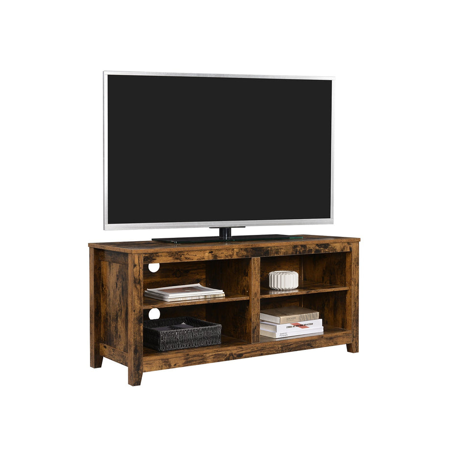 TV Stand – Engineered Wood – Rustic Brown – Open Shelves with Cable Holes