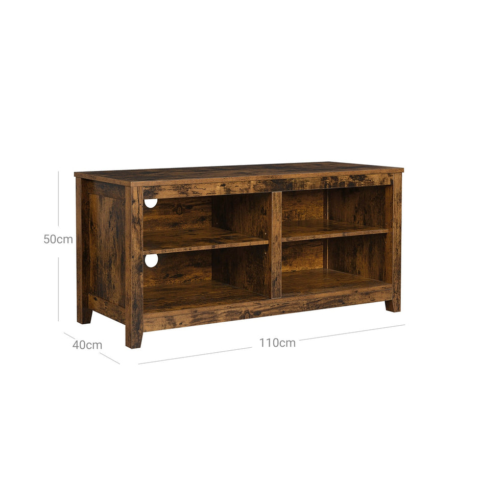 TV Stand – Engineered Wood – Rustic Brown – Open Shelves with Cable Holes