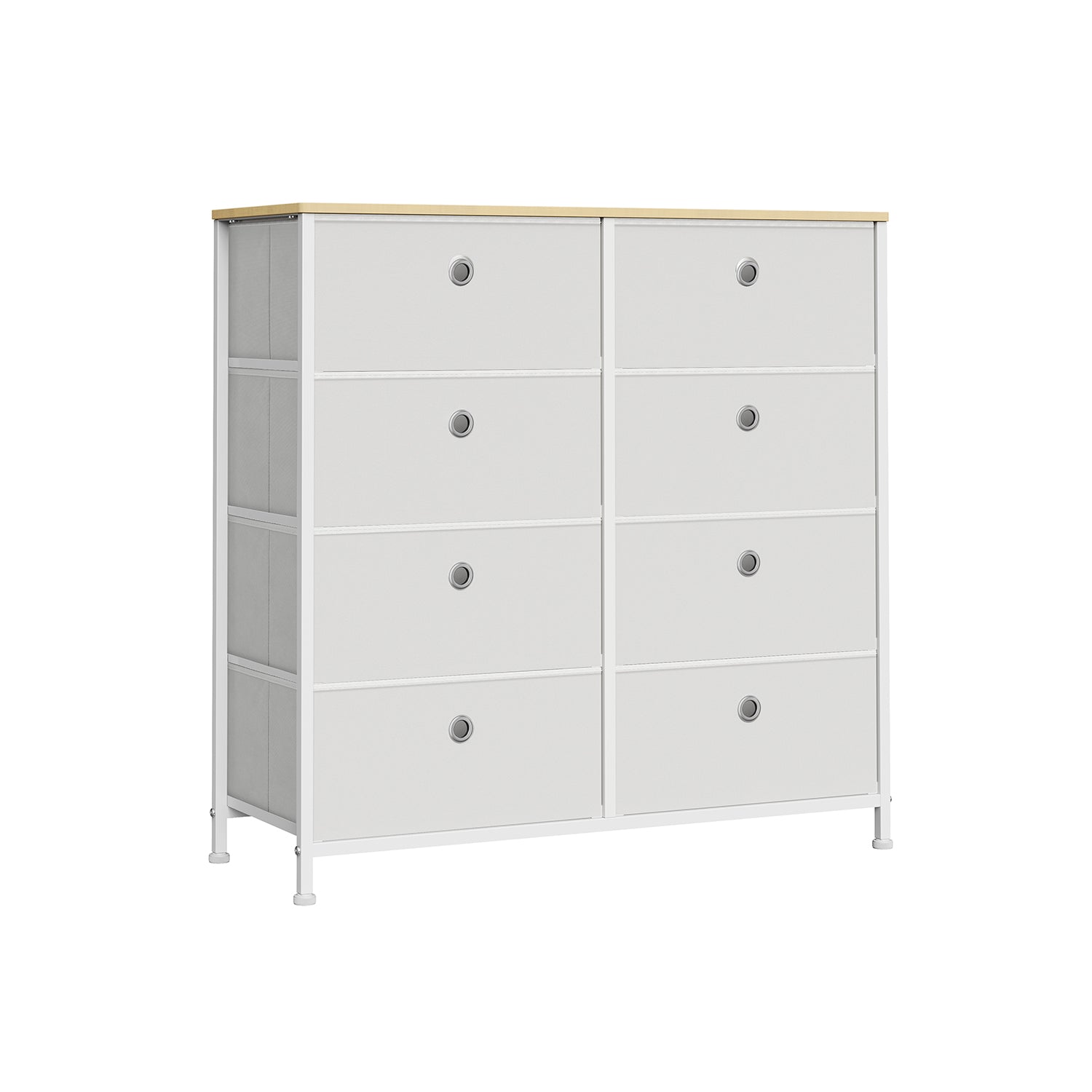 Storage Chest – Fabric and Metal – Cream White and Oak – 8 Easy Pull Drawers