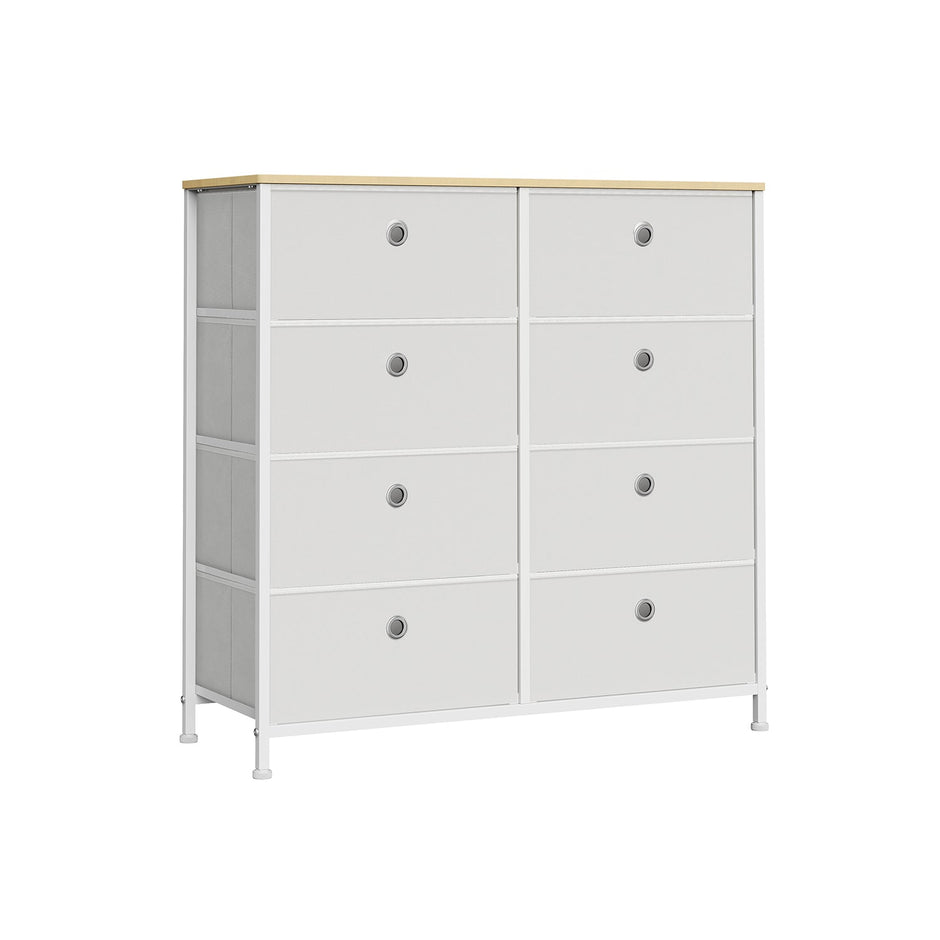 Storage Chest – Fabric and Metal – Cream White and Oak – 8 Easy Pull Drawers