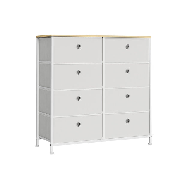 Storage Chest – Fabric and Metal – Cream White and Oak – 8 Easy Pull Drawers