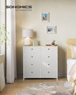 Storage Chest – Fabric and Metal – Cream White and Oak – 8 Easy Pull Drawers