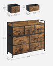 Fabric Chest of Drawers – Metal Frame – Rustic Brown and Black – 7 Storage Drawers