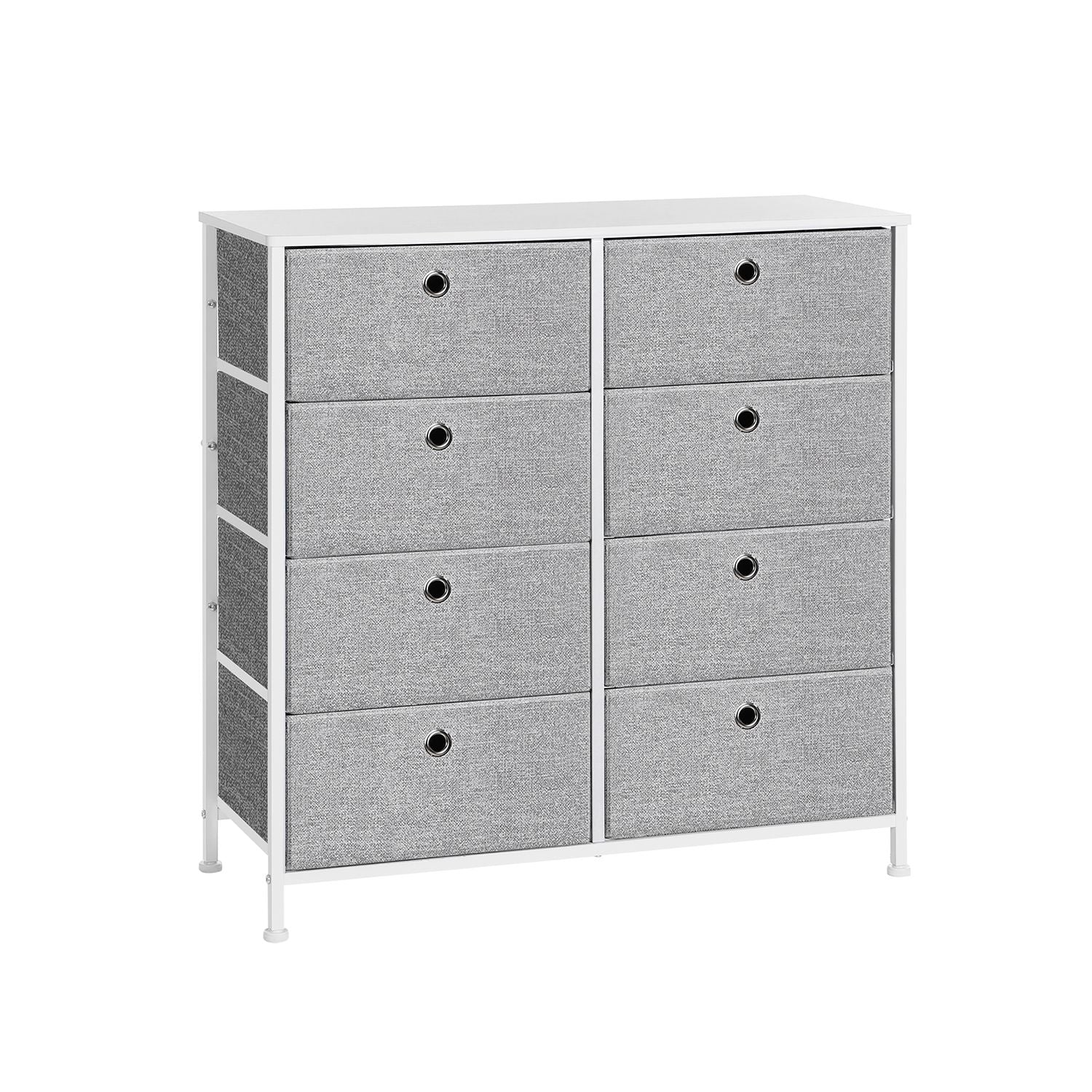 Storage Unit – Fabric – Light Grey and White – 8 Easy Pull Drawers with Metal Frame and Tabletop