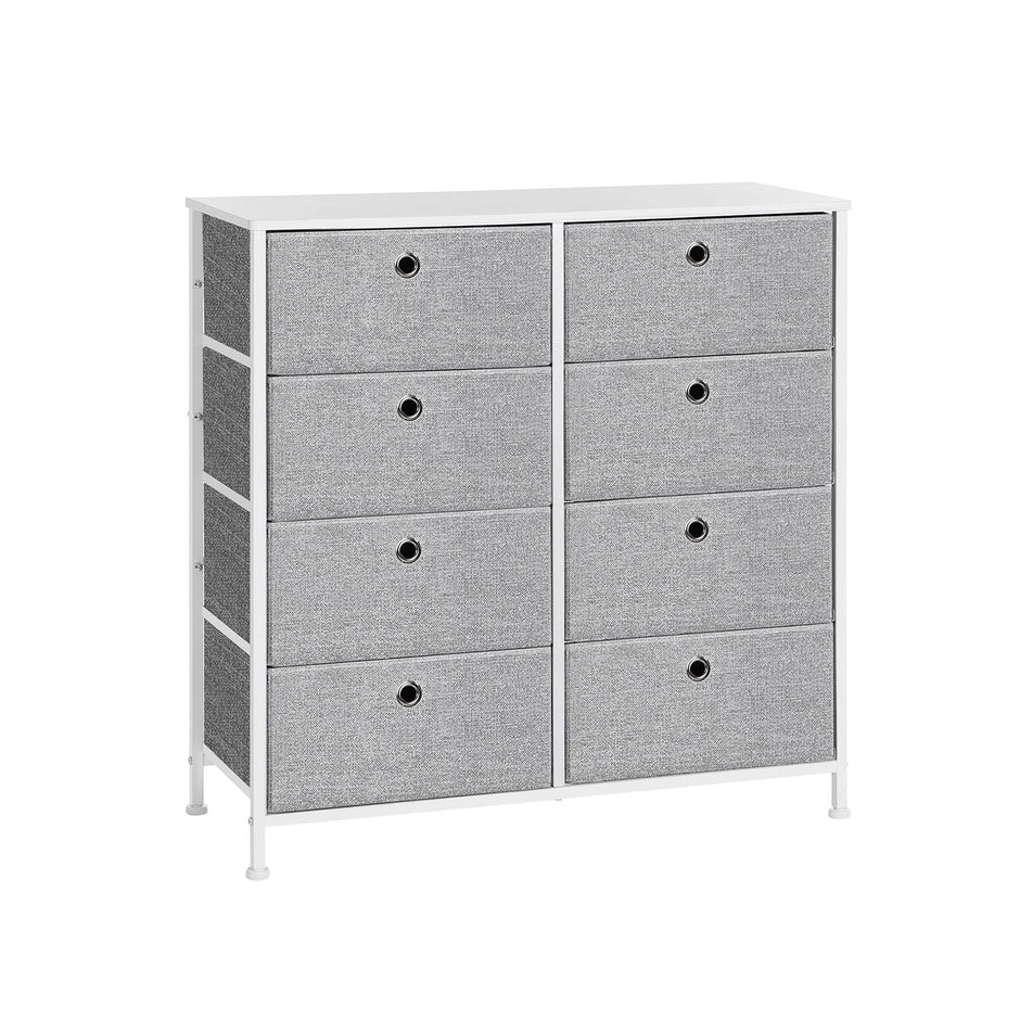 Storage Unit – Fabric – Light Grey and White – 8 Easy Pull Drawers with Metal Frame and Tabletop