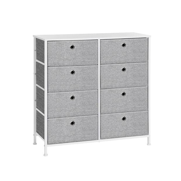 Storage Unit – Fabric – Light Grey and White – 8 Easy Pull Drawers with Metal Frame and Tabletop