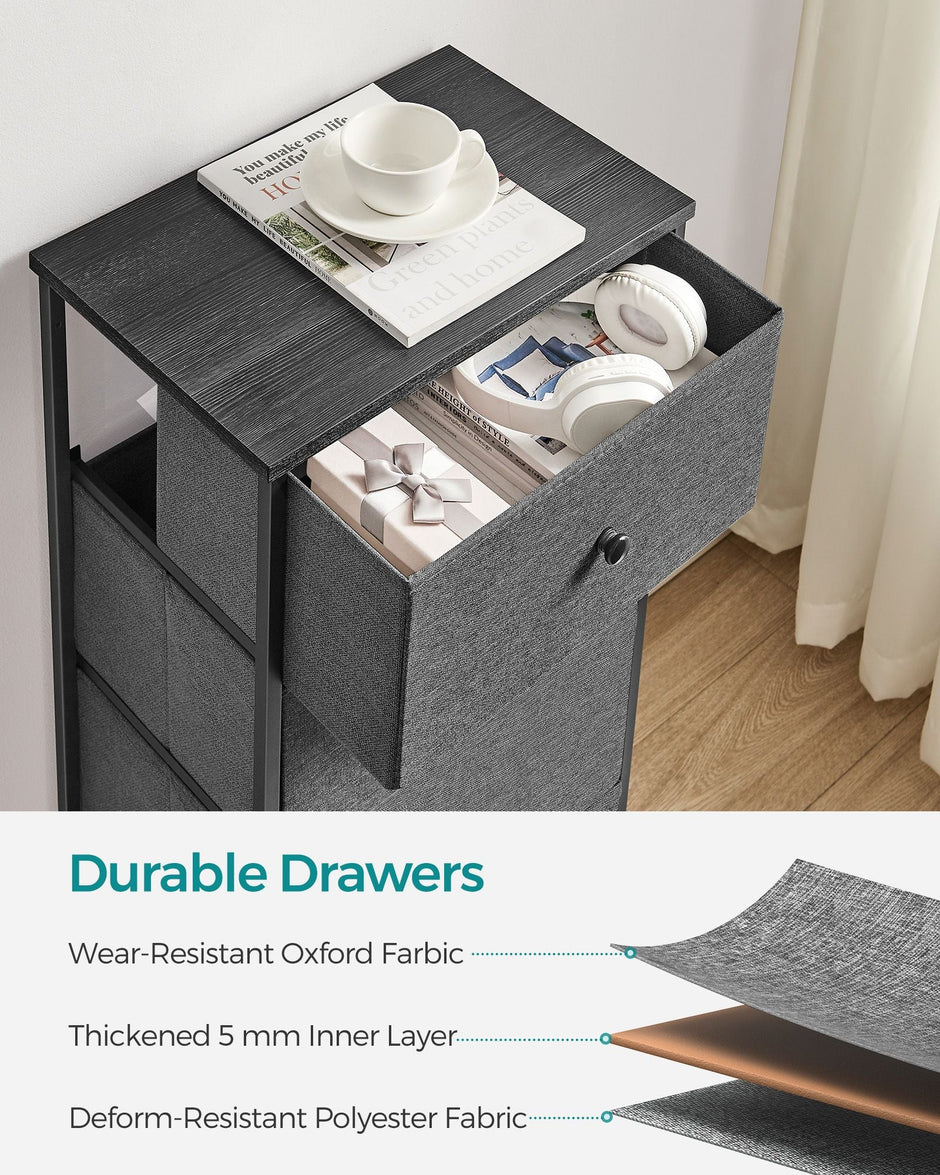 Chest of Drawers – Fabric – Classic Grey and Classic Black – Slim Design with 4 Storage Drawers