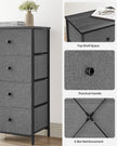 Chest of Drawers – Fabric – Classic Grey and Classic Black – Slim Design with 4 Storage Drawers