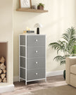 Chest of Drawers – Fabric and Metal – Light Grey and White – Slim Design with 4 Drawers