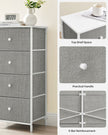 Chest of Drawers – Fabric and Metal – Light Grey and White – Slim Design with 4 Drawers