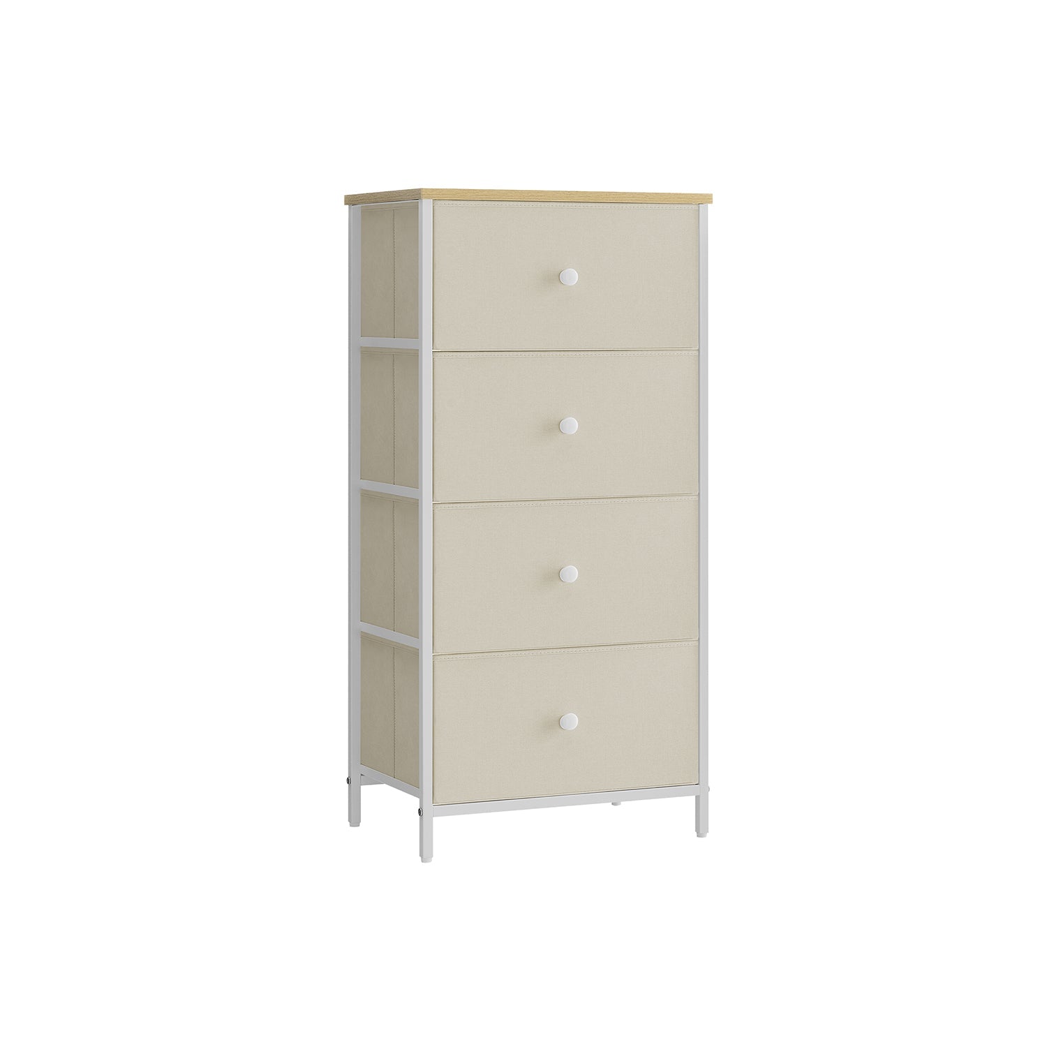 Chest of Drawers – Metal and Fabric – Light Grey and White – Slim Design with 4 Drawers
