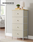 Chest of Drawers – Metal and Fabric – Light Grey and White – Slim Design with 4 Drawers