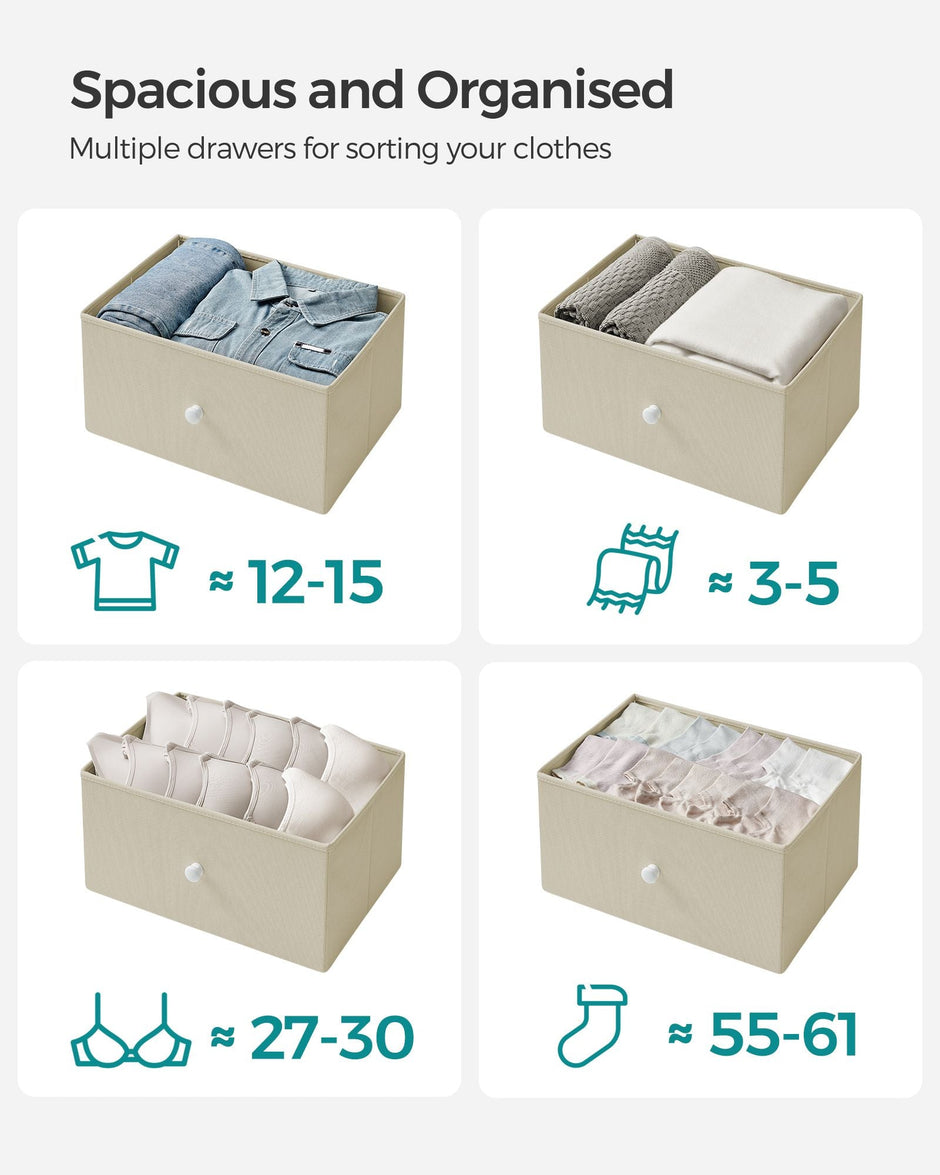 Chest of Drawers – Metal and Fabric – Light Grey and White – Slim Design with 4 Drawers