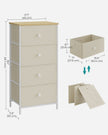 Chest of Drawers – Metal and Fabric – Light Grey and White – Slim Design with 4 Drawers