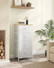 Chest of Drawers – Fabric and Metal – Light Grey and White – Tall and Slim Design with 4 Drawers