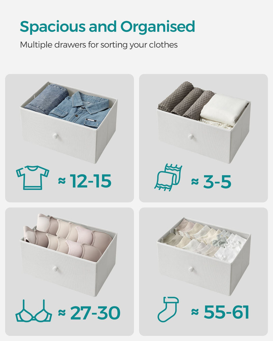 Chest of Drawers – Fabric and Metal – Light Grey and White – Tall and Slim Design with 4 Drawers