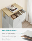 Chest of Drawers – Fabric and Metal – Light Grey and White – Tall and Slim Design with 4 Drawers