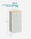 Chest of Drawers – Fabric and Metal – Light Grey and White – Tall and Slim Design with 4 Drawers