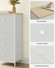 Chest of Drawers – Fabric and Metal – Light Grey and White – Tall and Slim Design with 4 Drawers