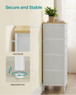Chest of Drawers – Fabric and Metal – Light Grey and White – Tall and Slim Design with 4 Drawers