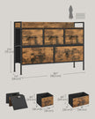 Chest of Drawers – Fabric and Metal – Rustic Brown and Ink Black – 7 Spacious Drawers