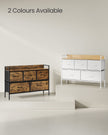 Chest of Drawers – Fabric and Metal – Rustic Brown and Ink Black – 7 Spacious Drawers