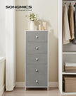 Chest of Drawers – Metal Frame with Fabric Drawers – Dove Grey and Cream White – Tall and Slim Design