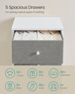 Chest of Drawers – Metal Frame with Fabric Drawers – Dove Grey and Cream White – Tall and Slim Design