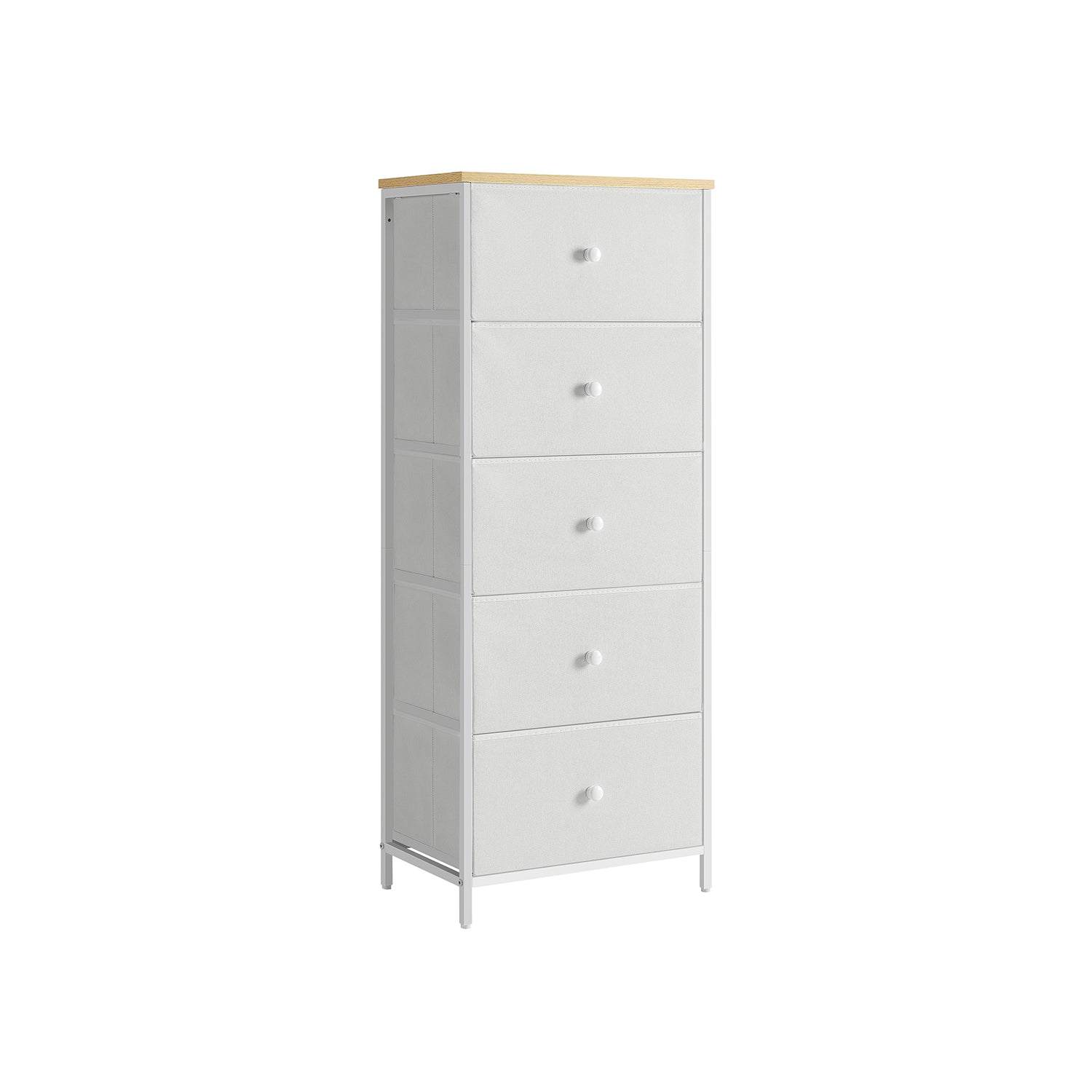 Chest of Drawers – Fabric and Metal – Camel Yellow and Cream White – 4-Drawer Slim Design