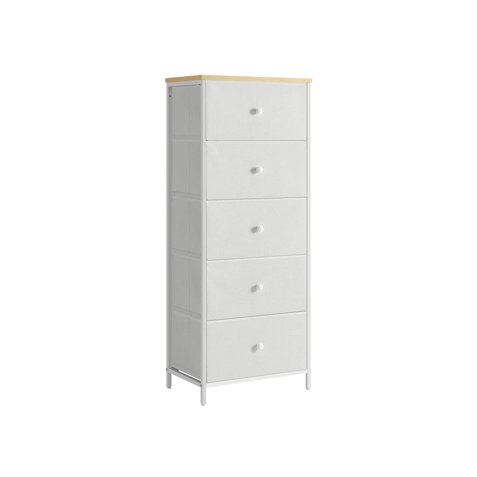 Chest of Drawers – Fabric and Metal – Camel Yellow and Cream White – 4-Drawer Slim Design