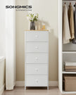 Chest of Drawers – Fabric and Metal – Camel Yellow and Cream White – 4-Drawer Slim Design