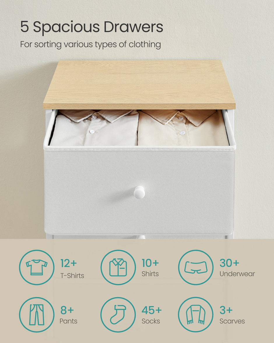 Chest of Drawers – Fabric and Metal – Camel Yellow and Cream White – 4-Drawer Slim Design