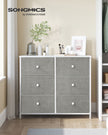 Chest of Drawers – Fabric and Metal – Light Grey and White – 6 Drawer Storage Organizer with Wooden Front and Top