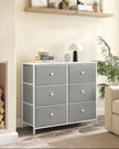 Chest of Drawers – Fabric and Metal – Light Grey and White – 6 Drawer Storage Organizer with Wooden Front and Top