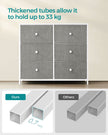 Chest of Drawers – Fabric and Metal – Light Grey and White – 6 Drawer Storage Organizer with Wooden Front and Top