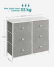 Chest of Drawers – Fabric and Metal – Light Grey and White – 6 Drawer Storage Organizer with Wooden Front and Top