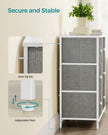 Chest of Drawers – Fabric and Metal – Light Grey and White – 6 Drawer Storage Organizer with Wooden Front and Top