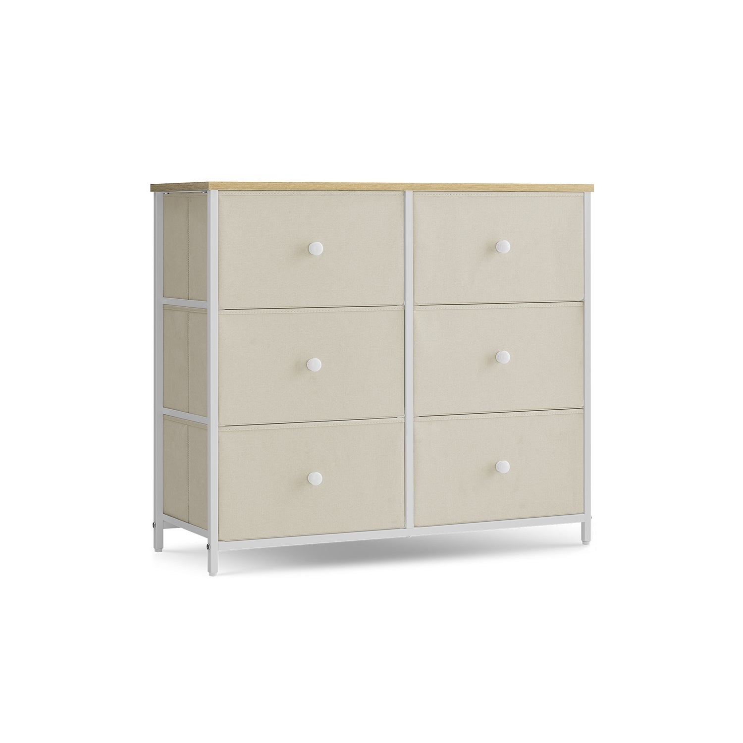 Storage Organiser Unit – Fabric and Metal – Rustic Brown and Black – 6 Drawers with Wooden Front and Top