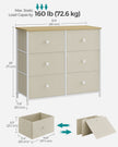 Storage Organiser Unit – Fabric and Metal – Rustic Brown and Black – 6 Drawers with Wooden Front and Top