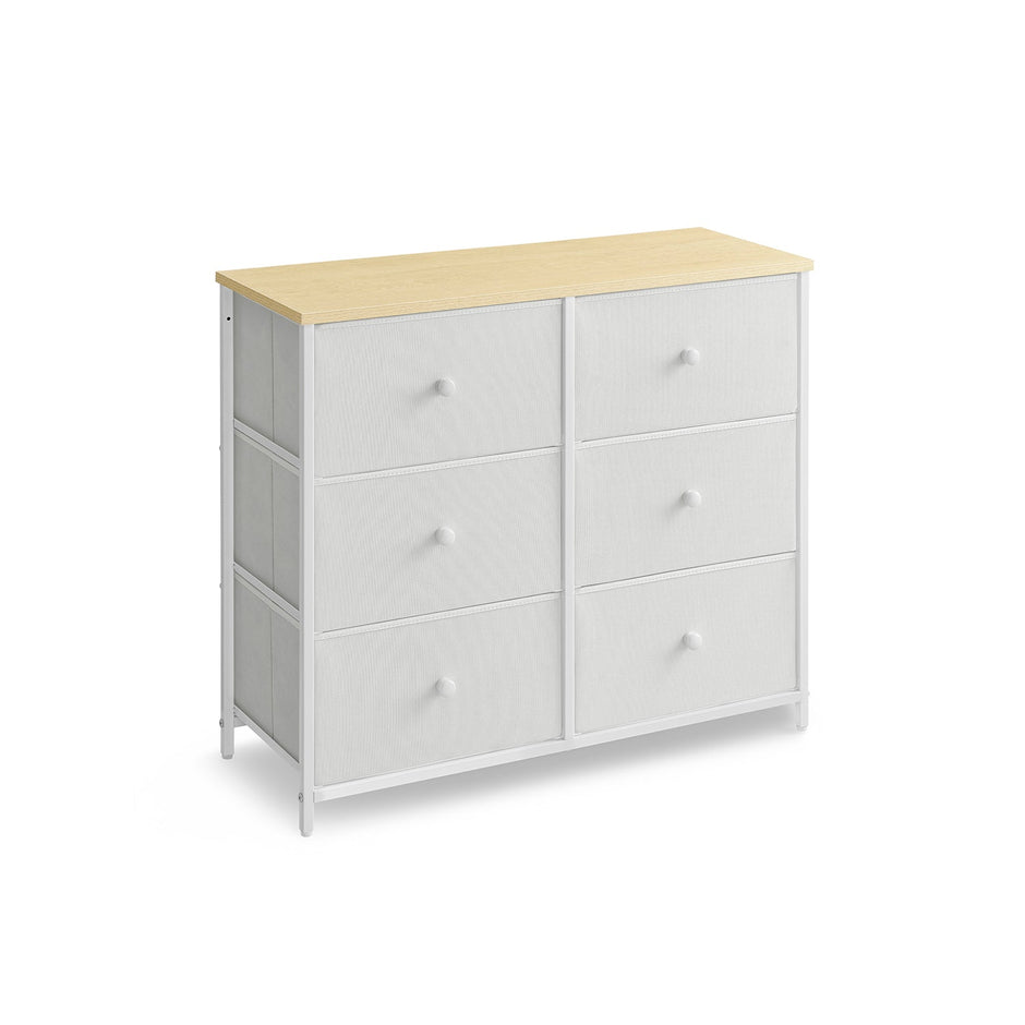 Chest of Drawers – Fabric and Metal – Rustic Brown and Black – 6 Drawer Storage Organizer