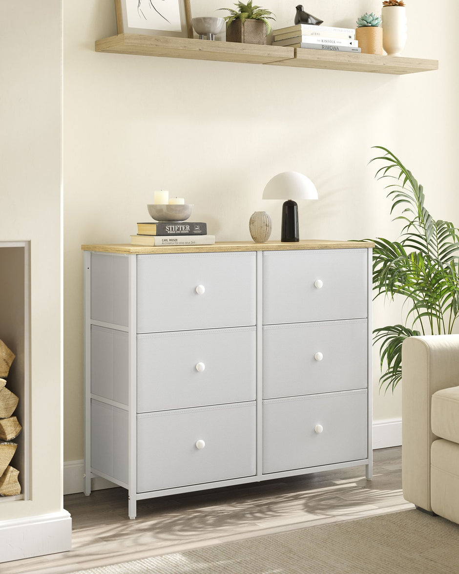 Chest of Drawers – Fabric and Metal – Rustic Brown and Black – 6 Drawer Storage Organizer