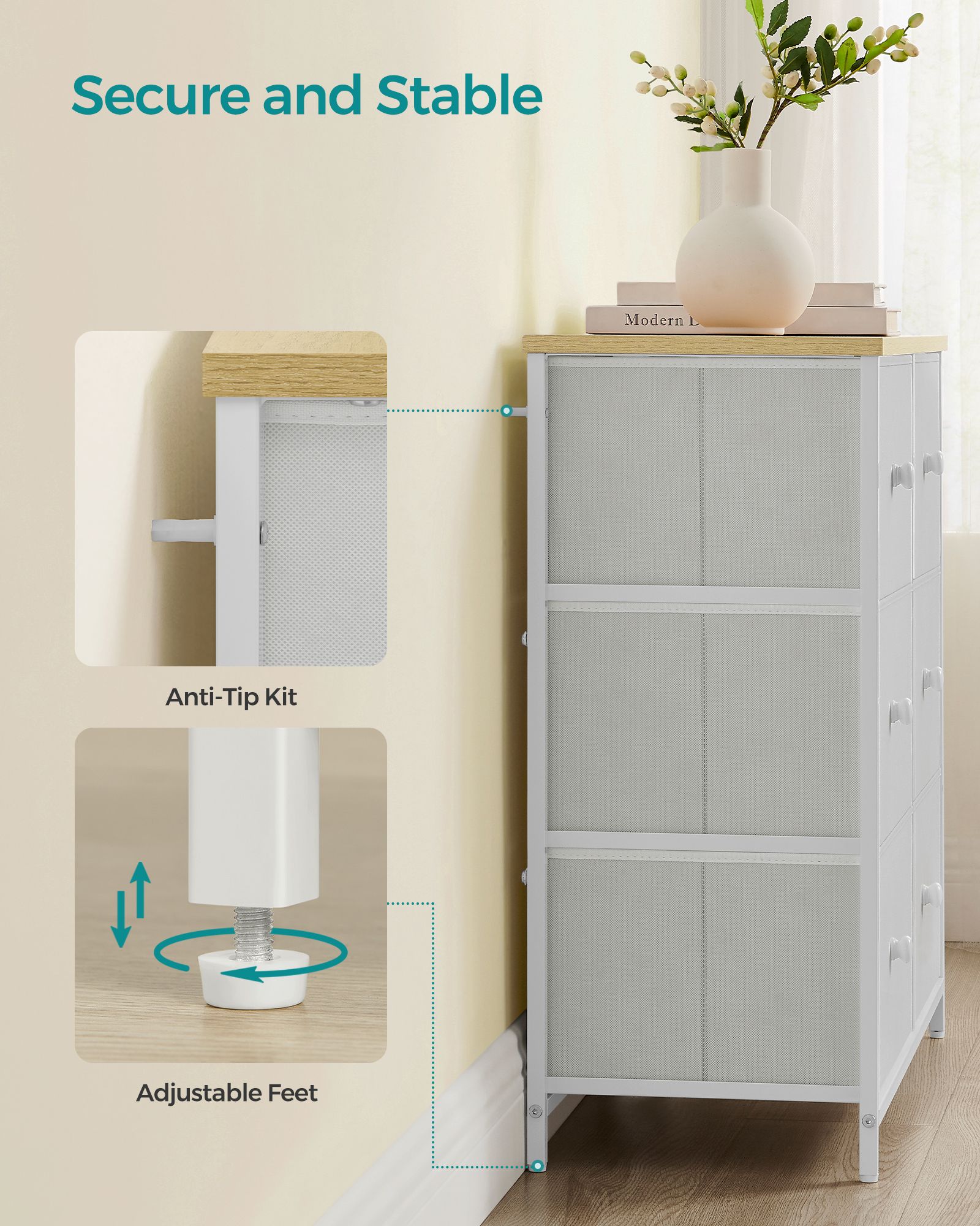 Chest of Drawers – Fabric and Metal – Rustic Brown and Black – 6 Drawer Storage Organizer