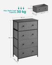 Fabric Storage Unit – Fabric and Wood – Grey and Black – 5 Drawers, Industrial Style