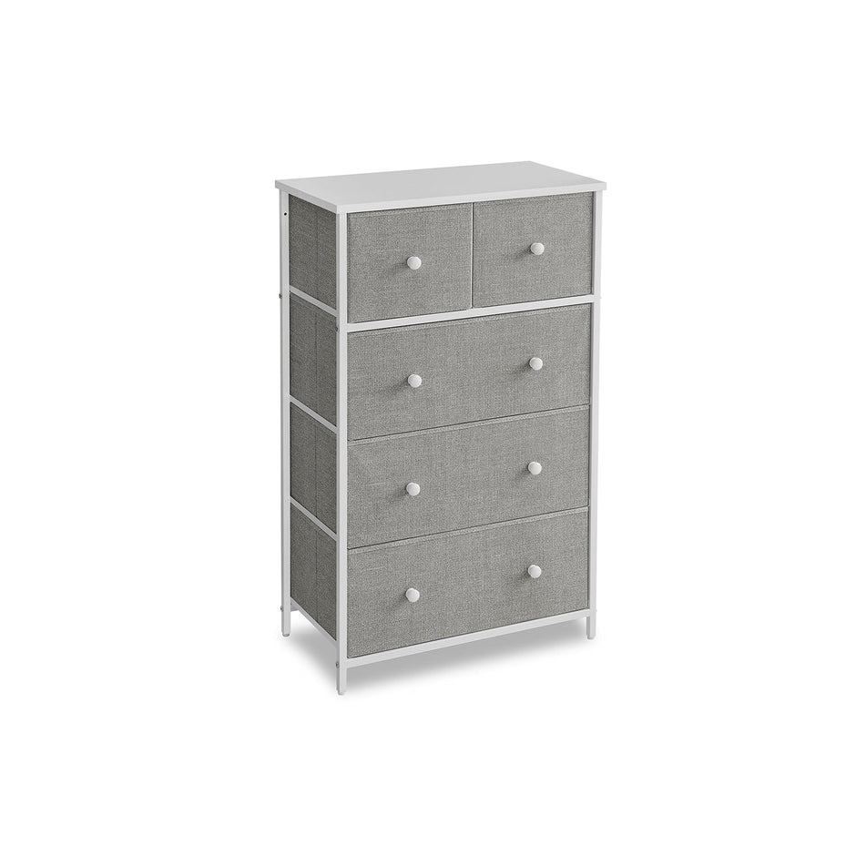 Fabric Chest of Drawers – Fabric and Wood – Rustic Brown and Black – 5 Drawers with Adjustable Feet