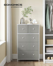 Fabric Chest of Drawers – Fabric and Wood – Rustic Brown and Black – 5 Drawers with Adjustable Feet